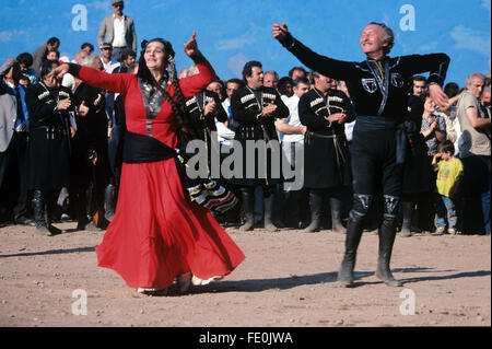 Georgian Folk Dancers or Georgians in Traditional Georgian Costume or National Dress Performing Traditional Folk Dance Georgia Stock Photo