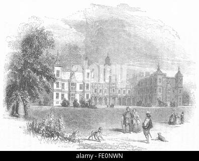 HERTS: Hatfield House, antique print 1845 Stock Photo