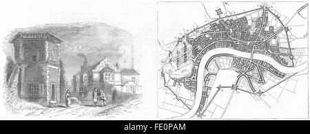 LONDON: 1643 plan: UXBRIDGE: Treaty House, antique print 1845 Stock Photo