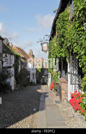 Early on a summer morning deserted Mermaid Street Rye East Sussex UK Stock Photo