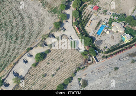 Aerial view of Cantalloc Aqueducts in Nazca, Peru. Stock Photo