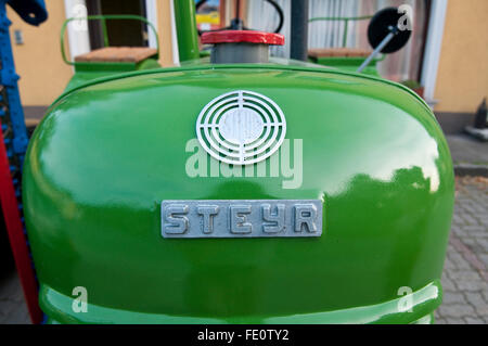 The front of a green vintage Austrian Steyr tractor Stock Photo