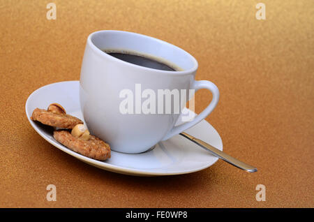 White coffee mug, coffee and biscuits Stock Photo