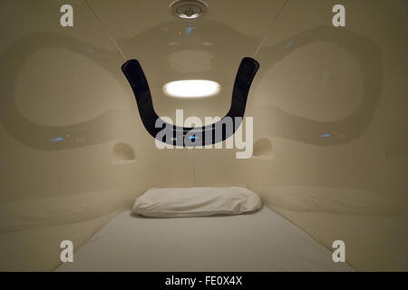 sleeping quarters in a capsule hotel Stock Photo