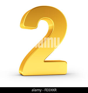 The number two as a polished golden object Stock Photo