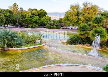 View of Gardens del Mirador de Alcalde on high above the city of Barcelona, in the vicinity of Montjuic Castle Stock Photo