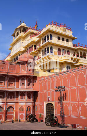 Chandra Mahal in Jaipur City Palace, Rajasthan, India. Palace was the seat of the Maharaja of Jaipur, the head of the Kachwaha R Stock Photo