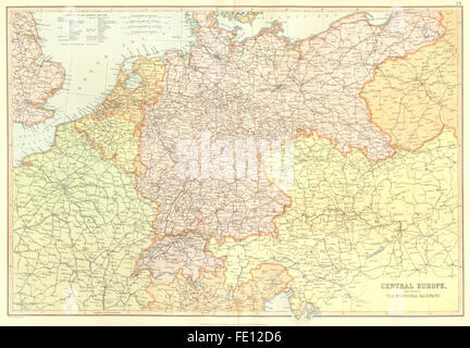CENTRAL EUROPE Railways: Germany Poland Austria Switzerland. BLACKIE, 1893 map Stock Photo