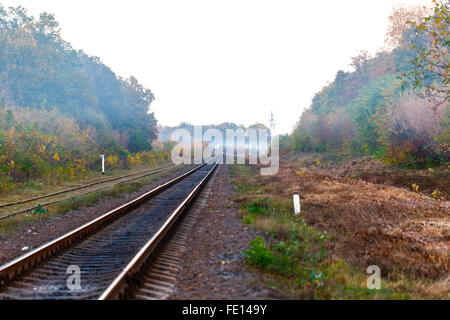 railroad tracks Transportation day leaving for horizon Stock Photo