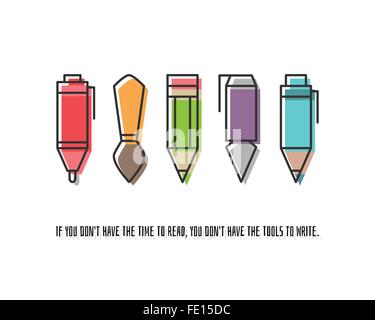 set of premium quality graphic design tools isolated on white background. vector thin line style icons. pencil, pen, paintbrush, Stock Vector