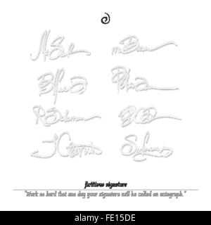 set of fictitious signatures isolated on white background. vector personal autograph collection. document subscribing concept, b Stock Vector