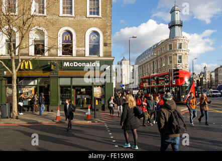 York Way, Pentonville Road, Gray's Inn Road and Euston Road junction with the Lighthouse building in the background, London UK Stock Photo
