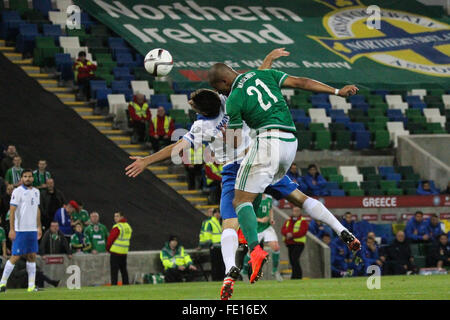 08 Oct 2015 - Euro 2016 Qualifier - Group F - Northern Ireland 3 Greece 1. Josh Magennis (21) in action for Northern Ireland. Stock Photo