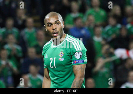 08 Oct 2015 - Euro 2016 Qualifier - Group F - Northern Ireland 3 Greece 1. Josh Magennis in action for Northern Ireland. Stock Photo