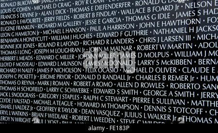 HAMBURG, MI - AUGUST 30: Close-up of names on the traveling Moving Wall Vietnam War memorial exhibit in Hamburg, MI on August 30 Stock Photo