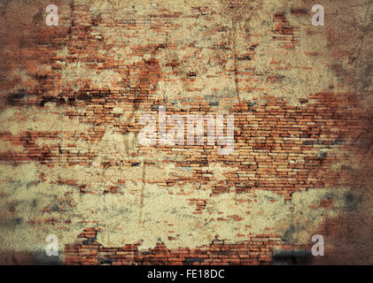 old weathered stained red brick wall background Stock Photo