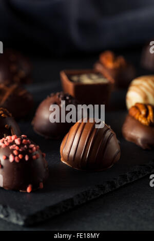 Homemade Dark Chocolate Truffles for Valentine's Day Stock Photo