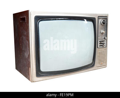 Old vintage TV isolated on white background Stock Photo
