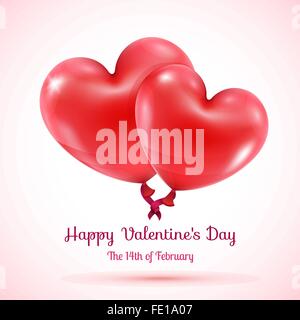 Two red balloons hearts linked Stock Vector