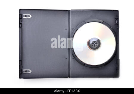 dvd in black case on white background Stock Photo