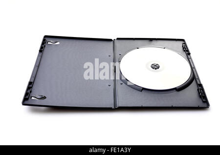 dvd in black case on white background Stock Photo