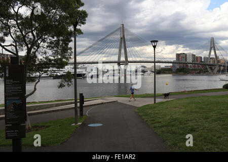 The ANZAC Bridge viewed from the northern end of Glebe Point Road – Sydney, Australia Stock Photo