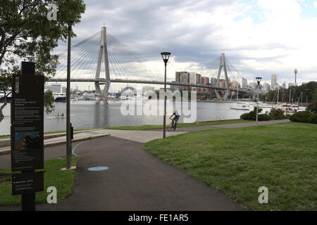 The ANZAC Bridge viewed from the northern end of Glebe Point Road – Sydney, Australia Stock Photo