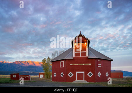 Wallowa County, OR: Octagonal barn of the Triple Creek Ranch at dawn Stock Photo