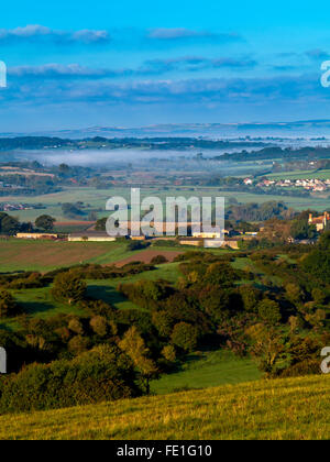 View of rural countryside of the eastern part of the Isle of Wight in southern England UK on a misty late summer morning Stock Photo