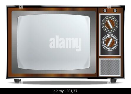 An old wood surround television receiver over a white background Stock Vector