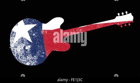 A Texas flag seen through an electric guitar outline on black Stock Vector
