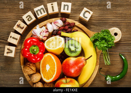 Vitamin C in fruits and vegetables. Natural products rich in vitamin C Stock Photo