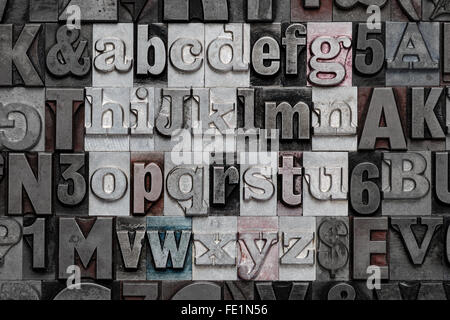 Letters from the alphabet in old lowercase metal letterpress Stock Photo