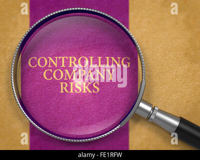 Controlling Company Risks through Lens on Old Paper. Stock Photo