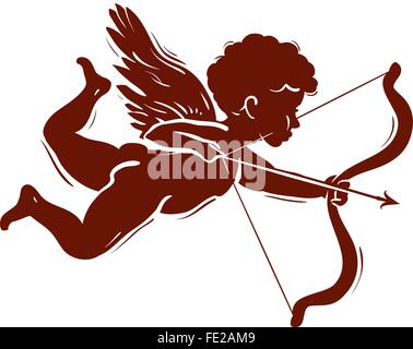 vector silhouette of a cupid shooting arrow Stock Vector