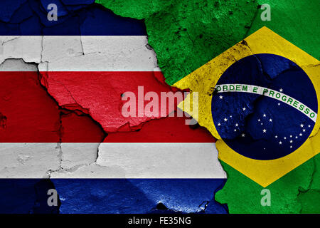 Flags of Costa Rica and Brazil painted on cracked wall Stock Photo - Alamy