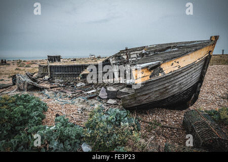 Boat on Dungeness Beach, Kent, UK Stock Photo