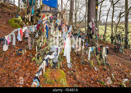 CLOOTIE WELL MUNLOCHY BLACK ISLE SCOTLAND GARMENTS AND CLOTHES ON TREES AND BRANCHES THE HILL ABOVE THE WELL Stock Photo