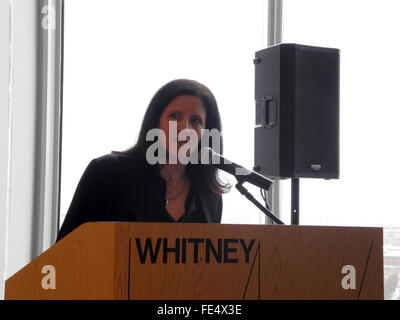 New York, NY, USA. 03rd Feb, 2016. US American artist Laura Poitras speaks at the opening of her exhibition 'Astro Noise' in the Whitney Museum of American Art in New York, NY, USA, 03 February 2016. Photo: Johannes Schmitt-Tegge/dpa/Alamy Live News Stock Photo