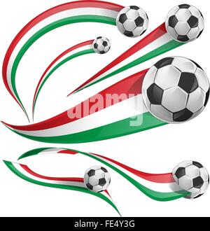 italian and mexican flag set with soccer ball Stock Vector