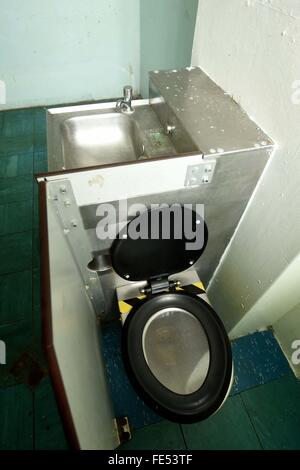 HMP Dorchester Prison, prison cell toilet, Dorset, Britain, UK Stock Photo