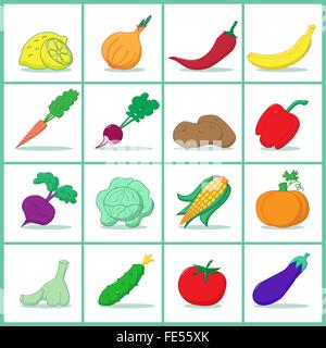 Icons of fruits and vegetables  - Vector illustration Stock Vector