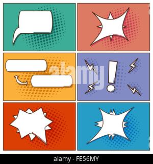 Colored pop art speech bubbles set on different colored backgrounds Stock Vector