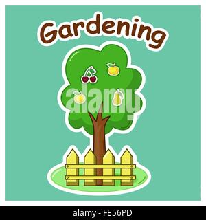 Garden tree with apples pear and cherry Stock Vector