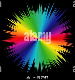 Abstract variegated pattern with colored radial beams of visible spectrum on a black background, vector illustration Stock Vector