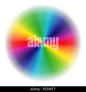 Abstract variegated pattern with colored radial symmetrical beams of visible spectrum on a white background, vector illustration Stock Vector