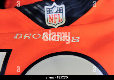 A Denver Broncos Peyton Manning Super Bowl 50 jersey is held up for auction  at the First Annual NASCAR Foundation Honors Gala at the Marriott Marquis  on September 27, 2016 in New York City. Photo by John Angelillo/UPI Stock  Photo - Alamy