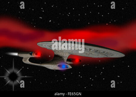 Star Trek Enterprise travelling through space Stock Photo