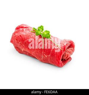 Juicy raw beef rouladen on white, close up Stock Photo