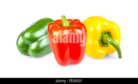 Green, red and yellow peppers, isolated on white Stock Photo